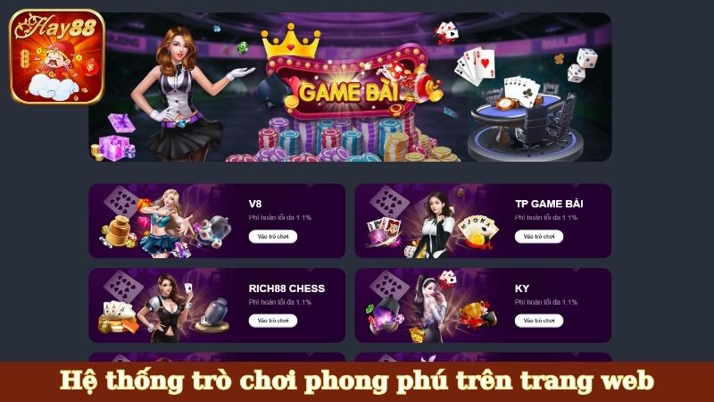 Hệ thống trò chơi phong phú trên trang web