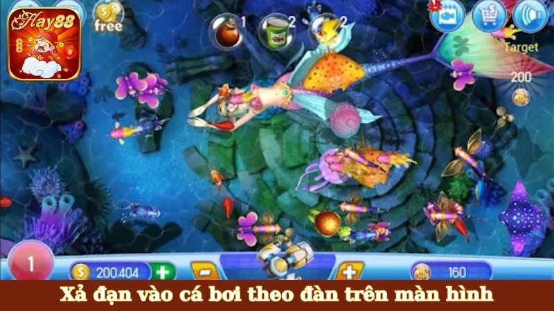 Xả đạn vào cá bơi theo đàn trên màn hình